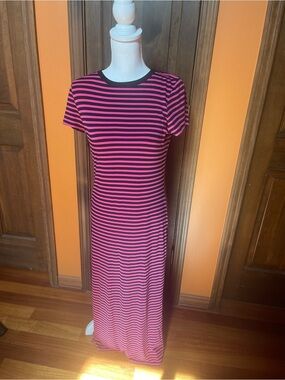 Michael Kors Pink and Black Striped Maxi Dress
